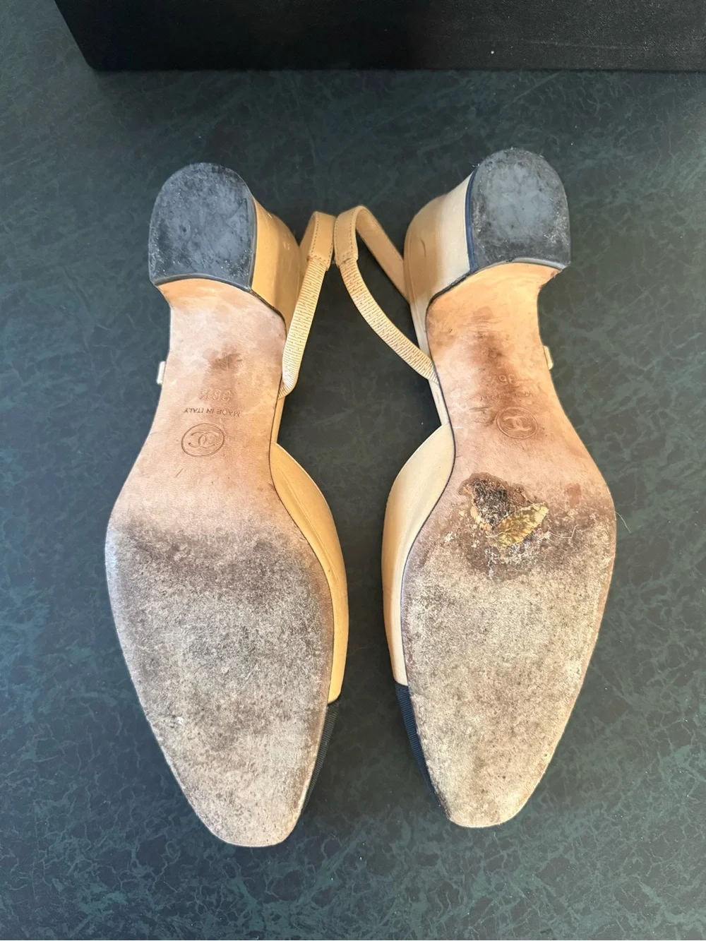 CHANEL Two-Tone Slingback Pumps in Beige and Black